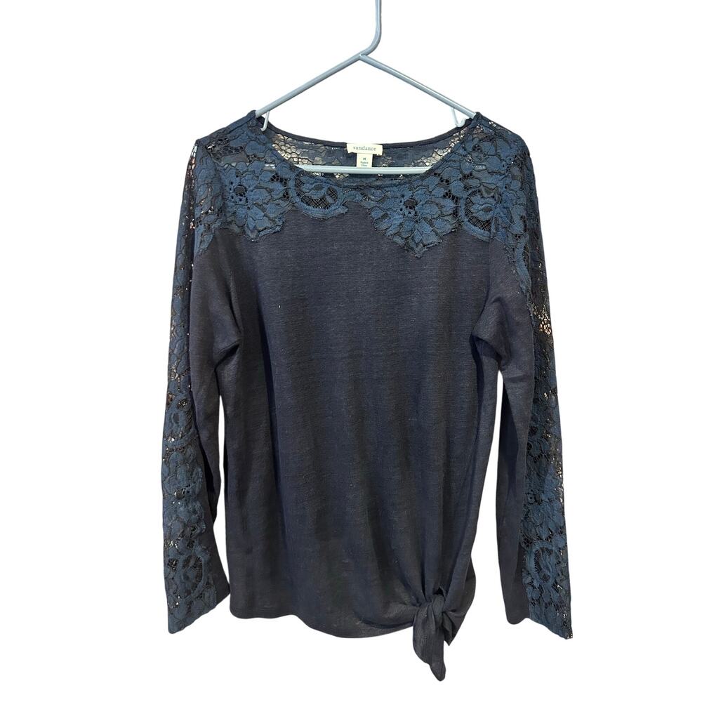 Sundance Anabella top lace long sleeve shirt side tie Blue women's size Medium